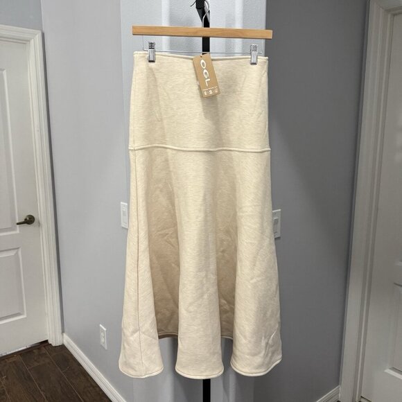 OGL Dresses & Skirts - NWT OGL Cashsoft Wool Like Flared Midi Maxi Skirt Size Small Heathered Ivory